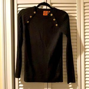 Tory Burch black sweater with gold buttons